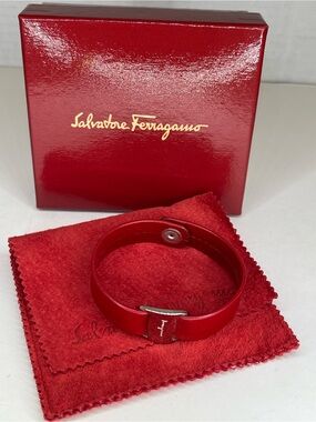 Salvatore Ferragamo Red Leather Bracelet with Box